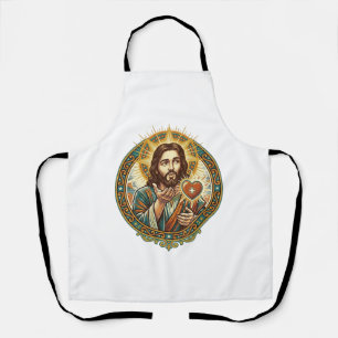 Jesus Blowing Kiss Red Heart Like Button Humor_1 Apron