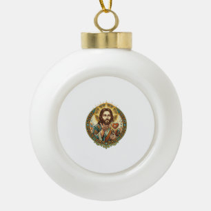 Jesus Blowing Kiss Red Heart Like Button Humor_1 Ceramic Ball Christmas Ornament