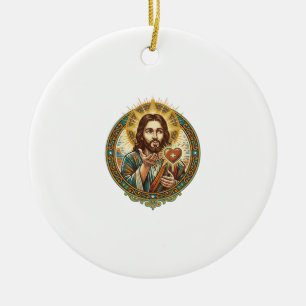 Jesus Blowing Kiss Red Heart Like Button Humor_1 Ceramic Ornament