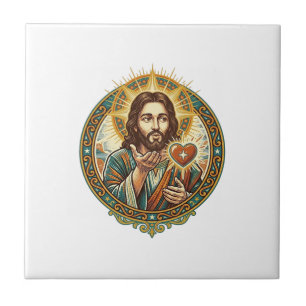 Jesus Blowing Kiss Red Heart Like Button Humor_1 Ceramic Tile
