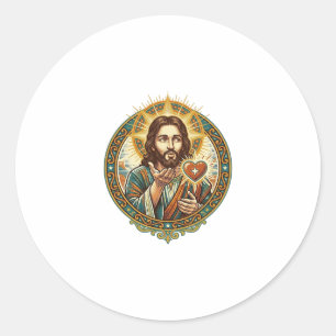 Jesus Blowing Kiss Red Heart Like Button Humor_1 Classic Round Sticker