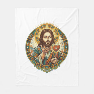 Jesus Blowing Kiss Red Heart Like Button Humor_1 Fleece Blanket