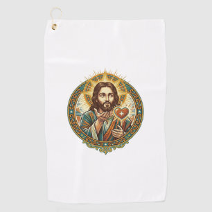 Jesus Blowing Kiss Red Heart Like Button Humor_1 Golf Towel
