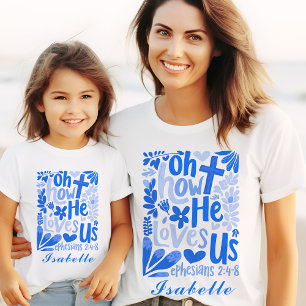 Jesus Blue He Loves Us Easter Womens Custom Name T-Shirt