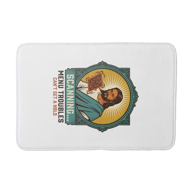 Jesus Blurry QR Code Wont Scan Menu Tech Humor_1 Bath Mat (Front)