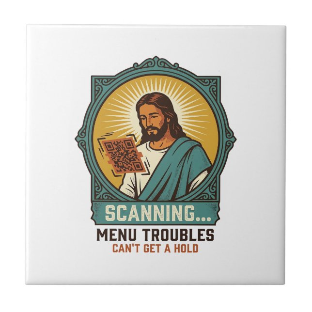 Jesus Blurry QR Code Wont Scan Menu Tech Humor_1 Ceramic Tile (Front)