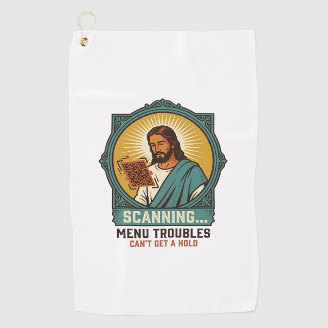 Jesus Blurry QR Code Wont Scan Menu Tech Humor_1 Golf Towel (Front)