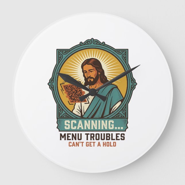Jesus Blurry QR Code Wont Scan Menu Tech Humor_1 Large Clock (Front)