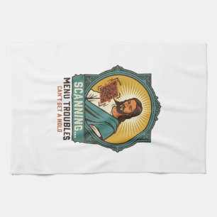 Jesus Blurry QR Code Wont Scan Menu Tech Humor_1 Tea Towel