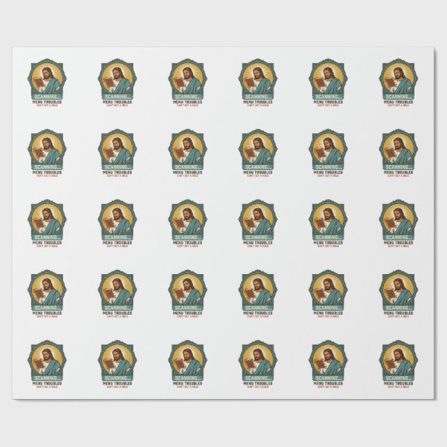 Jesus Blurry QR Code Wont Scan Menu Tech Humor_1 Wrapping Paper (Flat)