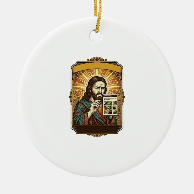 Jesus Blurry Stairs Captcha Test Tech Security Hum Ceramic Ornament (Front)