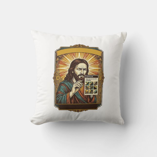 Jesus Blurry Stairs Captcha Test Tech Security Hum Cushion (Front)
