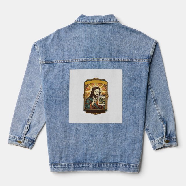 Jesus Blurry Stairs Captcha Test Tech Security Hum Denim Jacket (Back)