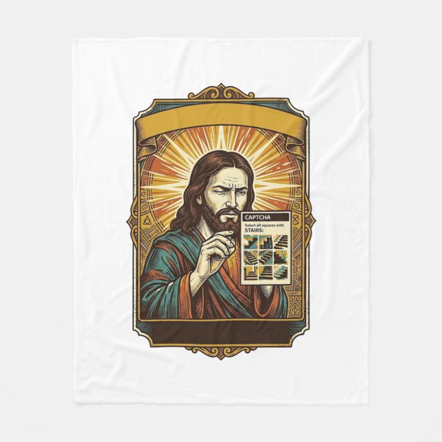 Jesus Blurry Stairs Captcha Test Tech Security Hum Fleece Blanket (Front)