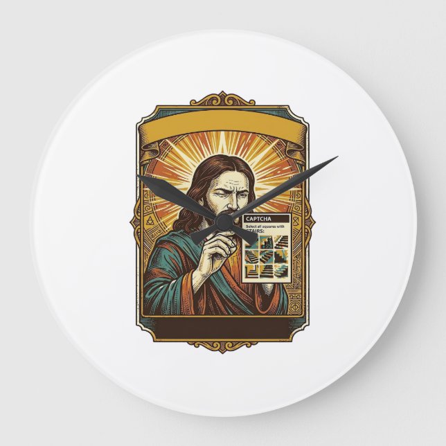 Jesus Blurry Stairs Captcha Test Tech Security Hum Large Clock (Front)