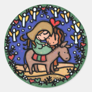 Jesus born Christmas day Angels rejoiced GREEN Classic Round Sticker