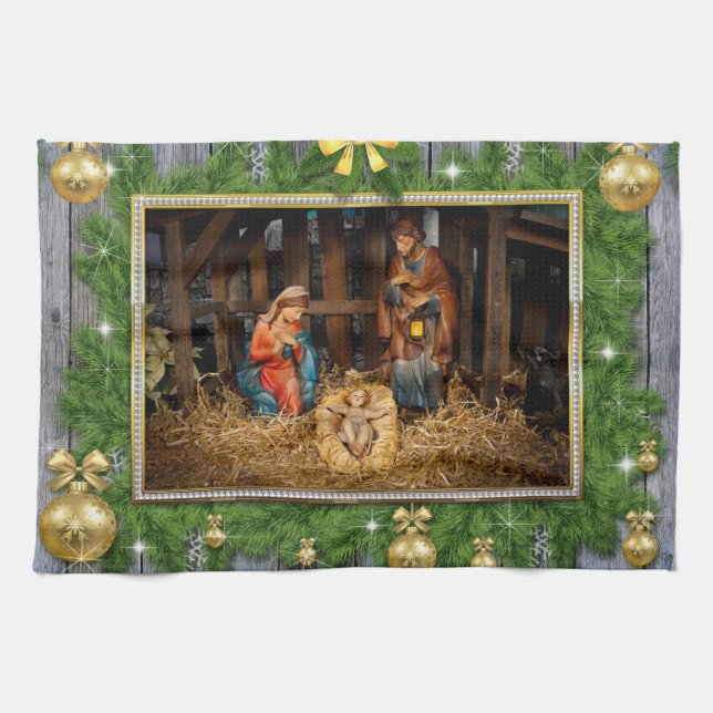 Jesus born manger tea towel (Horizontal)