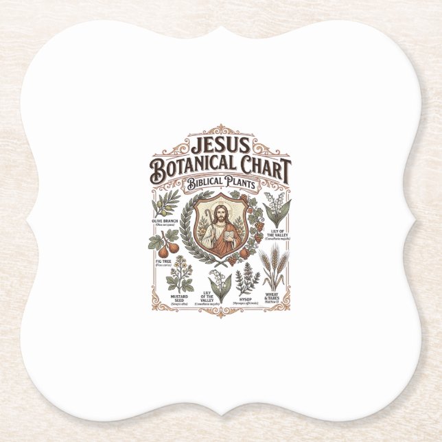 Jesus Botanical Chart Biblical Plants Jesus Botani Paper Coaster (Front)