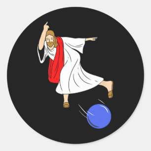 Jesus Bowling Christmas Bowling Classic Round Sticker