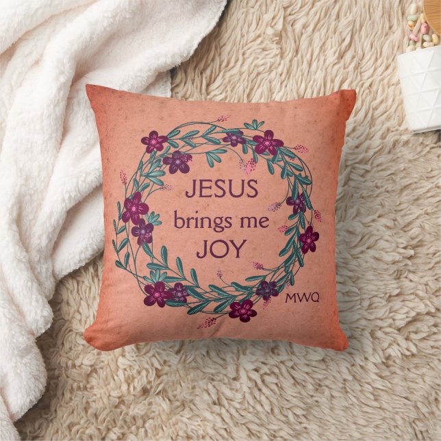 JESUS BRINGS ME JOY Floral Christian Cushion (Blanket)
