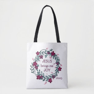 JESUS BRINGS ME JOY Floral Monogram Tote Bag