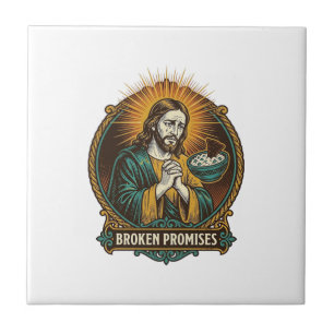 Jesus Broken Chip Stuck In Dip Bowl Party Humor_1 Ceramic Tile