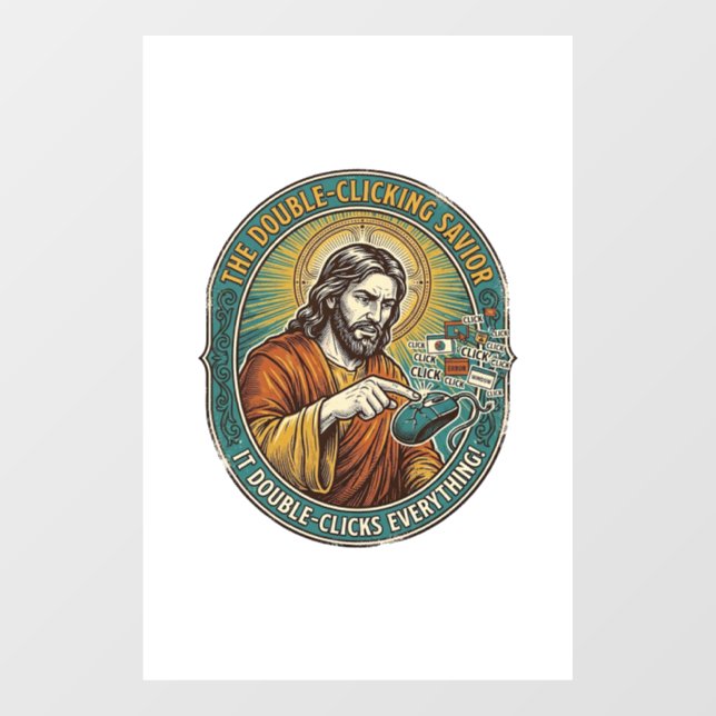 Jesus Broken Double Clicking Mouse IT Office Tech  (Sheet)
