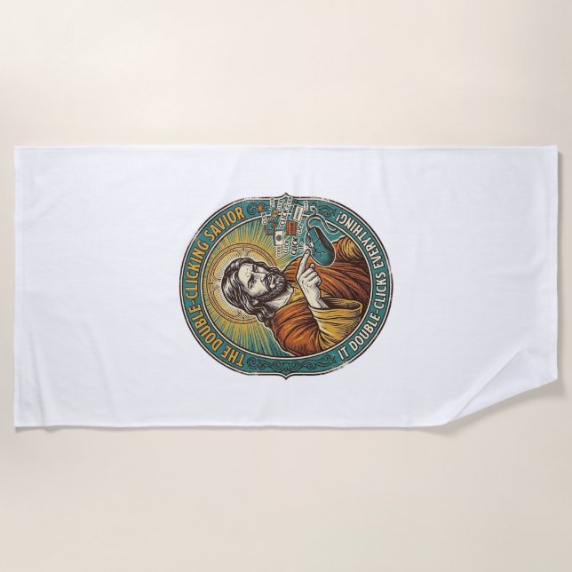 Jesus Broken Double Clicking Mouse IT Office Tech  Beach Towel (Front)