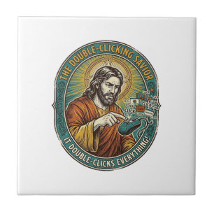 Jesus Broken Double Clicking Mouse IT Office Tech Ceramic Tile