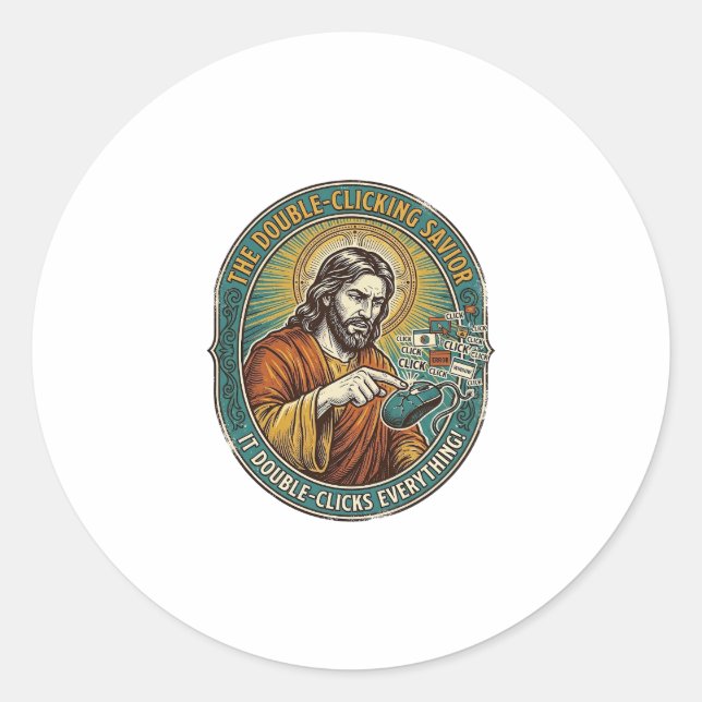 Jesus Broken Double Clicking Mouse IT Office Tech  Classic Round Sticker (Front)