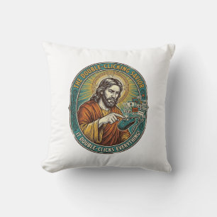 Jesus Broken Double Clicking Mouse IT Office Tech Cushion
