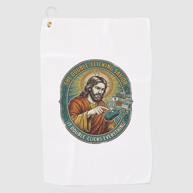 Jesus Broken Double Clicking Mouse IT Office Tech  Golf Towel (Front)