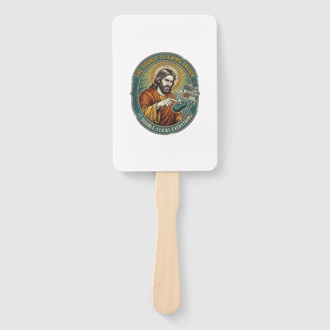 Jesus Broken Double Clicking Mouse IT Office Tech  Hand Fan (Front)
