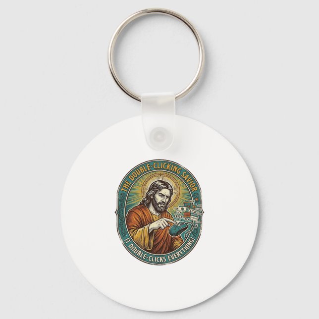 Jesus Broken Double Clicking Mouse IT Office Tech  Key Ring (Front)