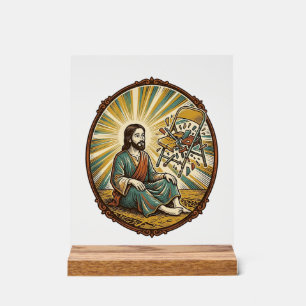 Jesus Broken Folding Chair Party Foul Clumsy Weigh Acrylic Sign