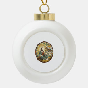 Jesus Broken Folding Chair Party Foul Clumsy Weigh Ceramic Ball Christmas Ornament