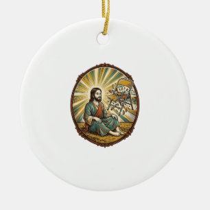 Jesus Broken Folding Chair Party Foul Clumsy Weigh Ceramic Ornament