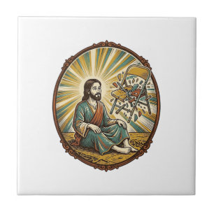 Jesus Broken Folding Chair Party Foul Clumsy Weigh Ceramic Tile