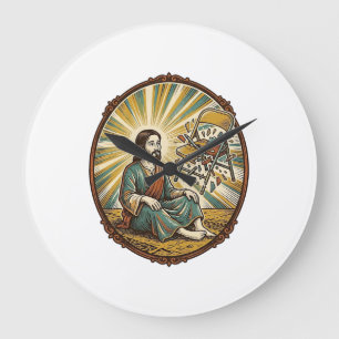 Jesus Broken Folding Chair Party Foul Clumsy Weigh Large Clock