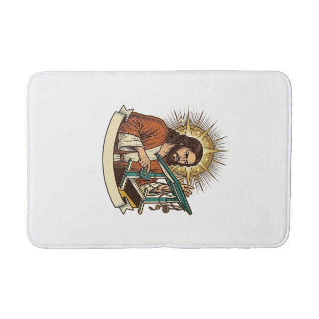 Jesus Broken Standing Desk Stuck Halfway Office Hu Bath Mat (Front)