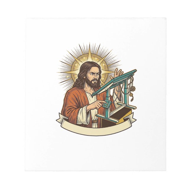Jesus Broken Standing Desk Stuck Halfway Office Hu Notepad (Front)