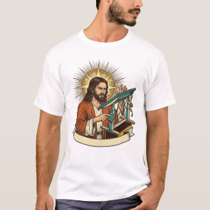 Jesus Broken Standing Desk Stuck Halfway Office Hu T-Shirt