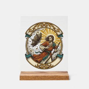 Jesus Broken Umbrella Blown Inside Out Windy Storm Acrylic Sign