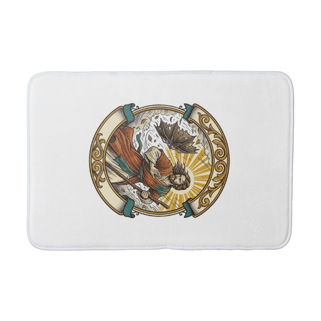 Jesus Broken Umbrella Blown Inside Out Windy Storm Bath Mat (Front)