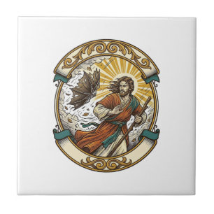 Jesus Broken Umbrella Blown Inside Out Windy Storm Ceramic Tile