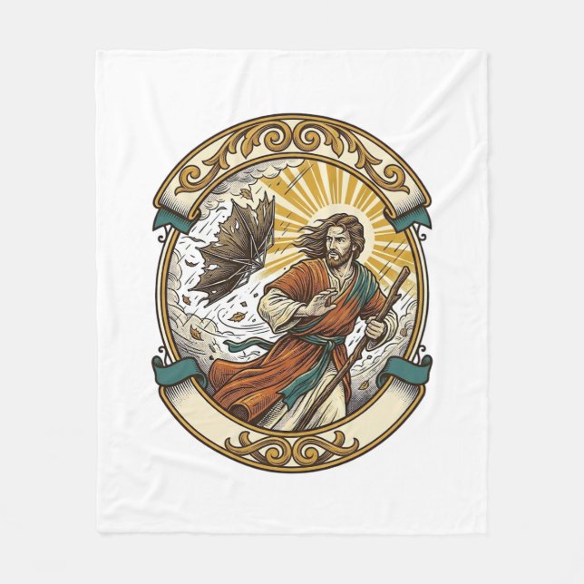 Jesus Broken Umbrella Blown Inside Out Windy Storm Fleece Blanket (Front)