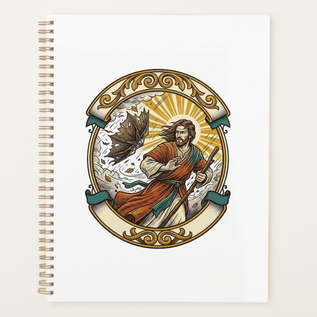Jesus Broken Umbrella Blown Inside Out Windy Storm Planner (Front)