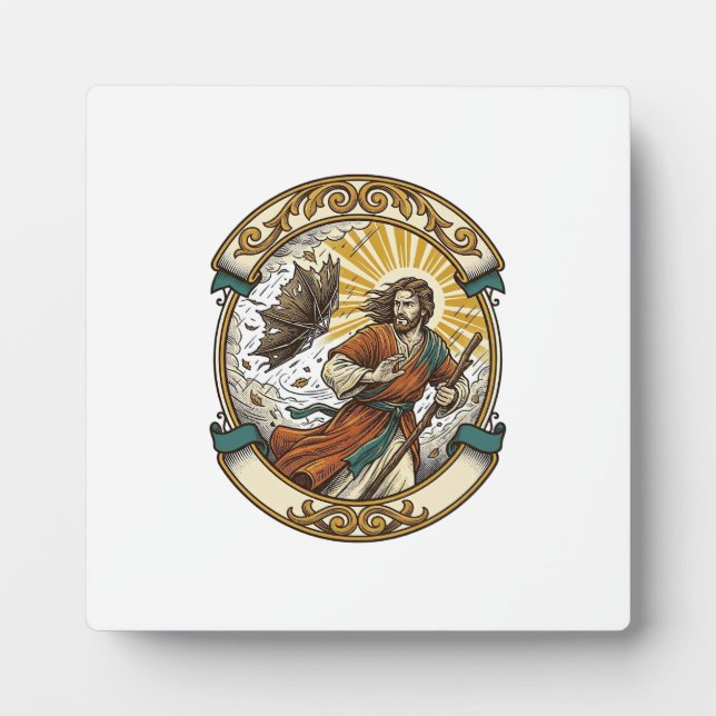 Jesus Broken Umbrella Blown Inside Out Windy Storm Plaque (Front)