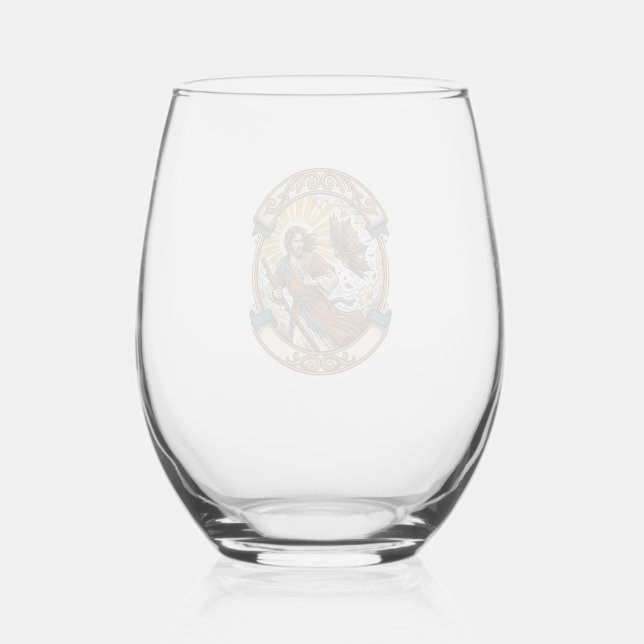 Jesus Broken Umbrella Blown Inside Out Windy Storm Stemless Wine Glass (Front)