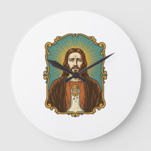 Jesus Broken Wine Cork Stuck Bottle Sommelier Part Large Clock